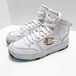 CHAMPION DRONE TRAINERS HIGH TOP WHITE PINK WOMEN'S 7